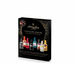 Продуктови Категории Шоколади Anthon Berg Асортимент от мини бутилки черен шоколад с течен пълнеж от спиртни напитки 125 гр